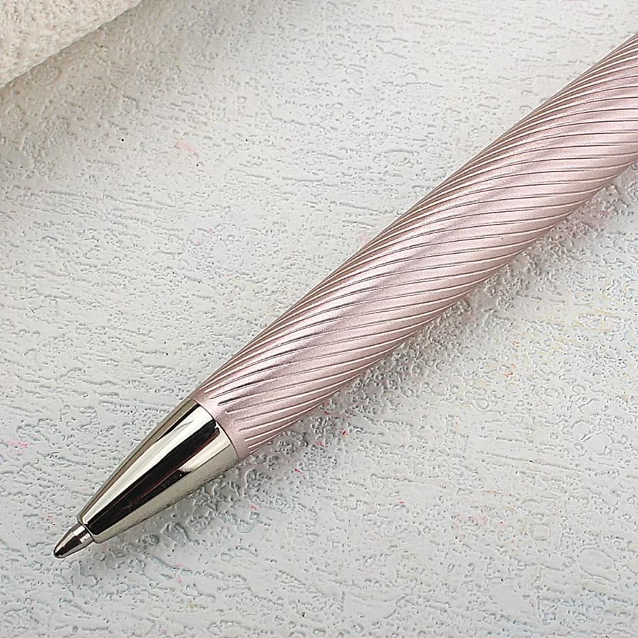 Stylos à bille roulante de luxe pour hommes et femmes, acier inoxydable rose, lignes incurvées, école, bureau, exécutif, entreprise