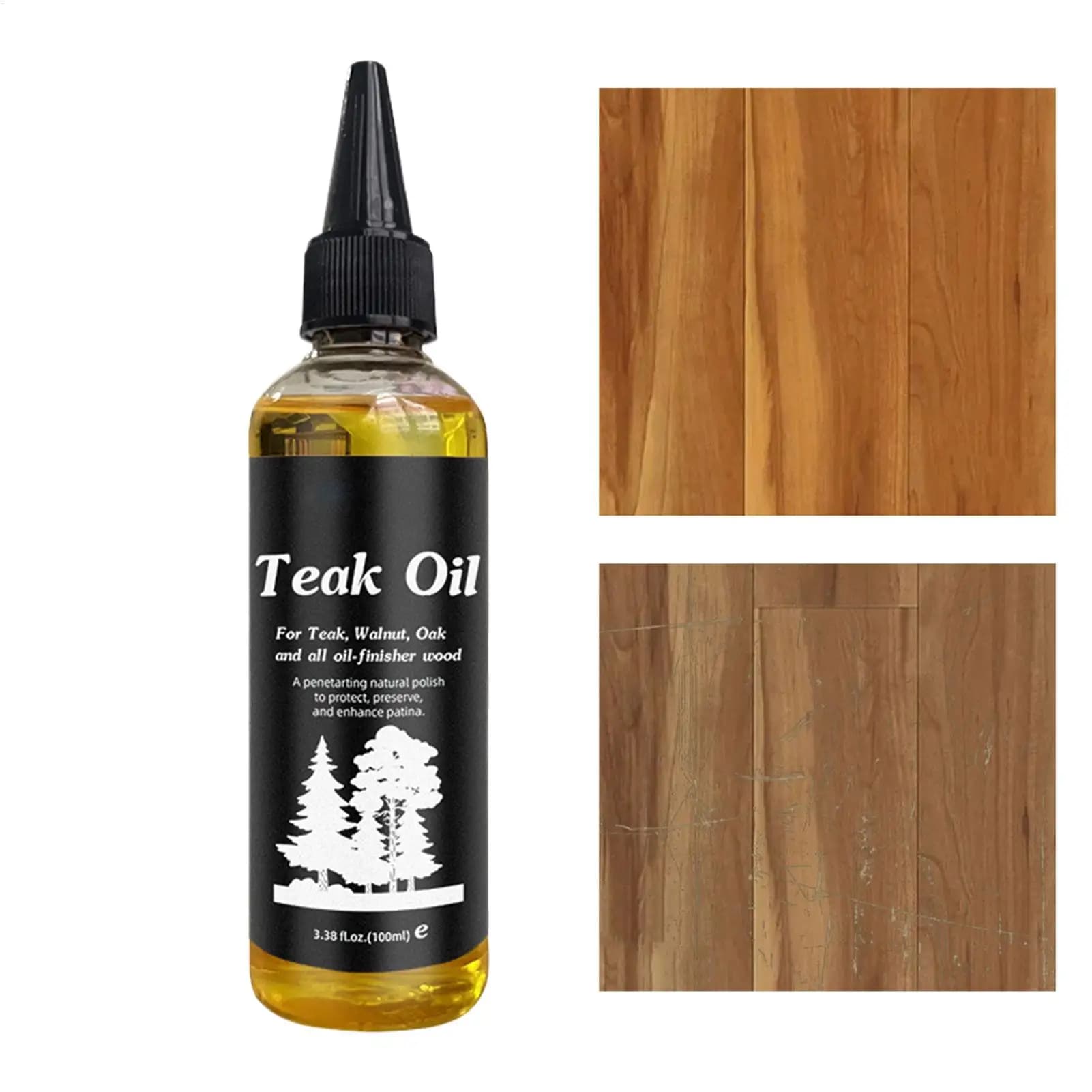 Huile de teck pour finition bois 100ml, polisseur et revitalisant pour meubles en bois dur, non gras, soin du bois, huile de teck pour table, bureau, étagère en bois