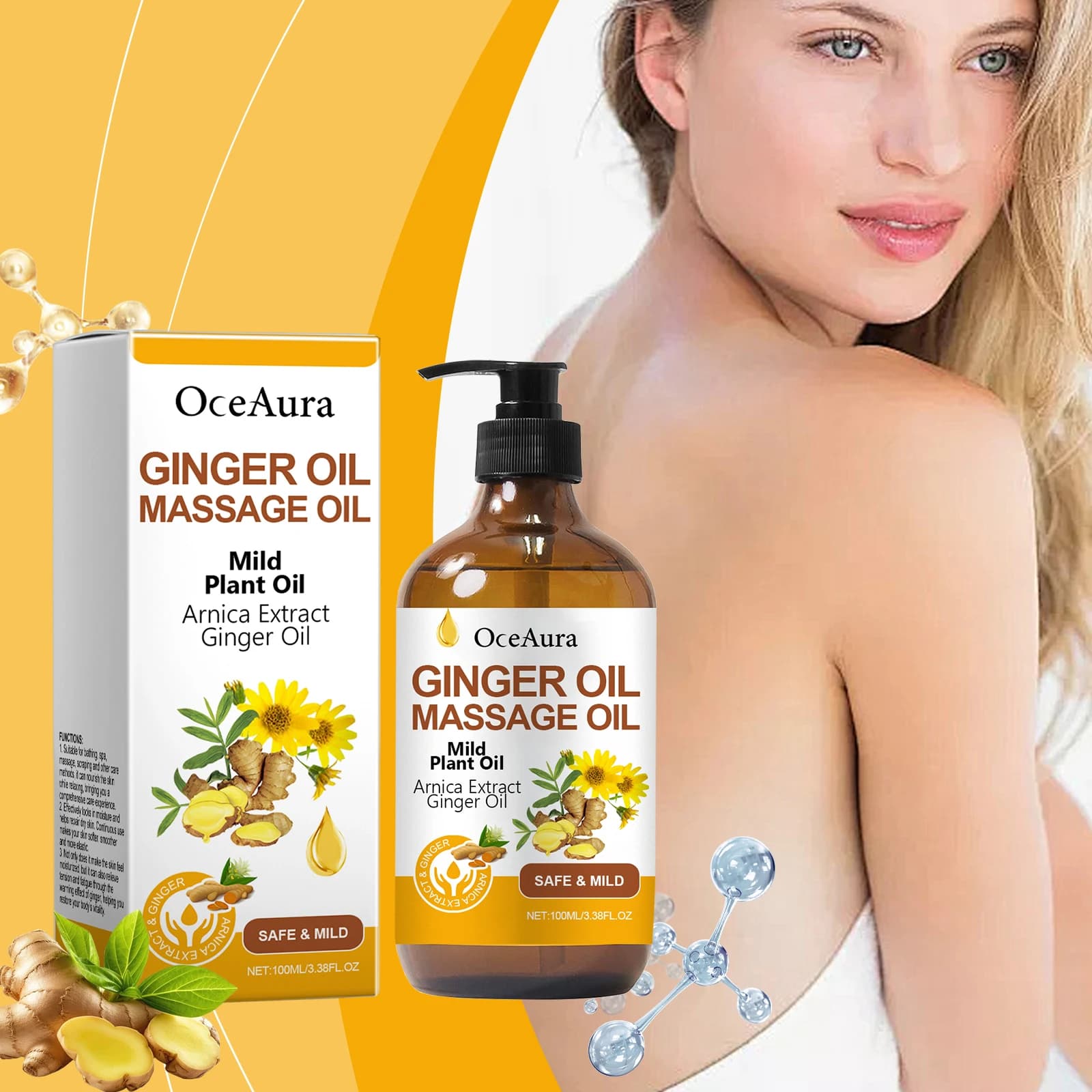 Huile de Massage relaxante au gingembre pour le corps