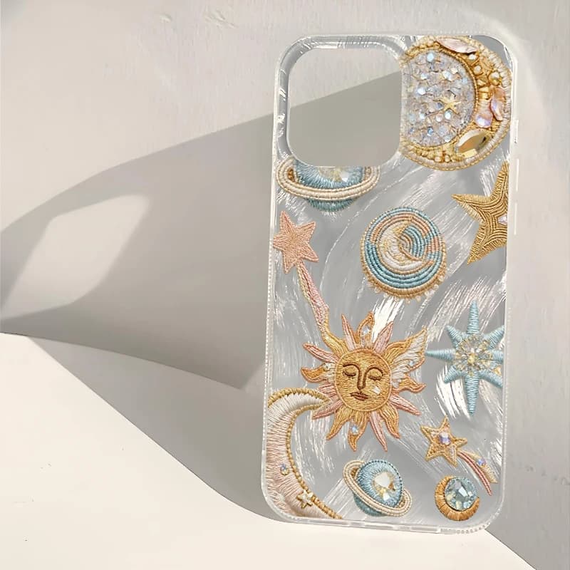 Coque Étoile Lune Soleil Planète Or Rose Bleu pour Samsung Galaxy S26 S25 Ultra S23 Plus S24 FE S22 S21 S20 FE A56 A55 A54 A35