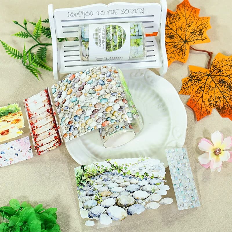 Ruban PET 70mm*200cm Motif Route en Pierre Vintage, Matériel Créatif DIY pour Journal, Collage, Scrapbooking, Papeterie