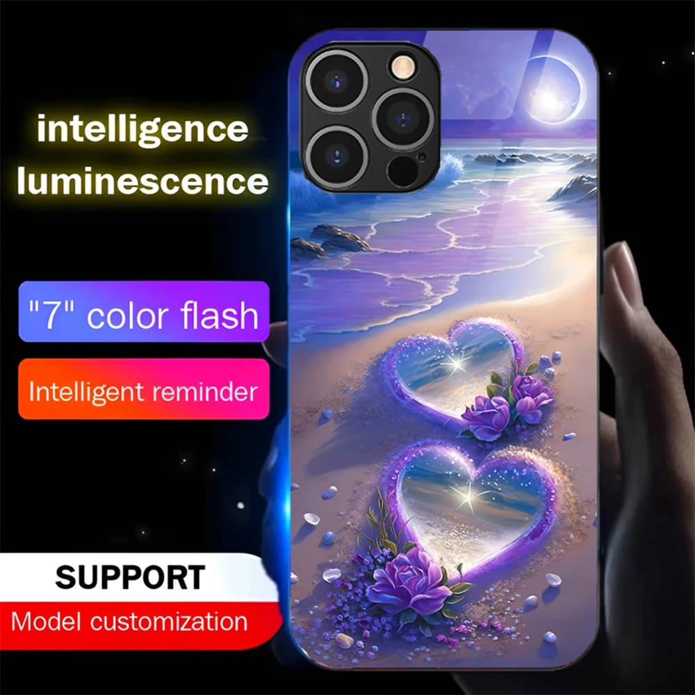 Coque de téléphone en verre trempé lumineux LED Pretty Galaxy Beach pour Samsung S26 S25 S24 S23 S22 S21 S20 FE Plus Ultra