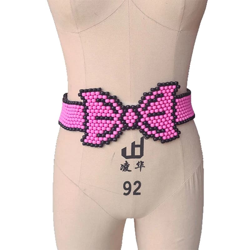 Tenue de festival rave pour femme, harnais de taille bohème pour femme, ceinture Kandi à nœud papillon, ceinture perlée rose
