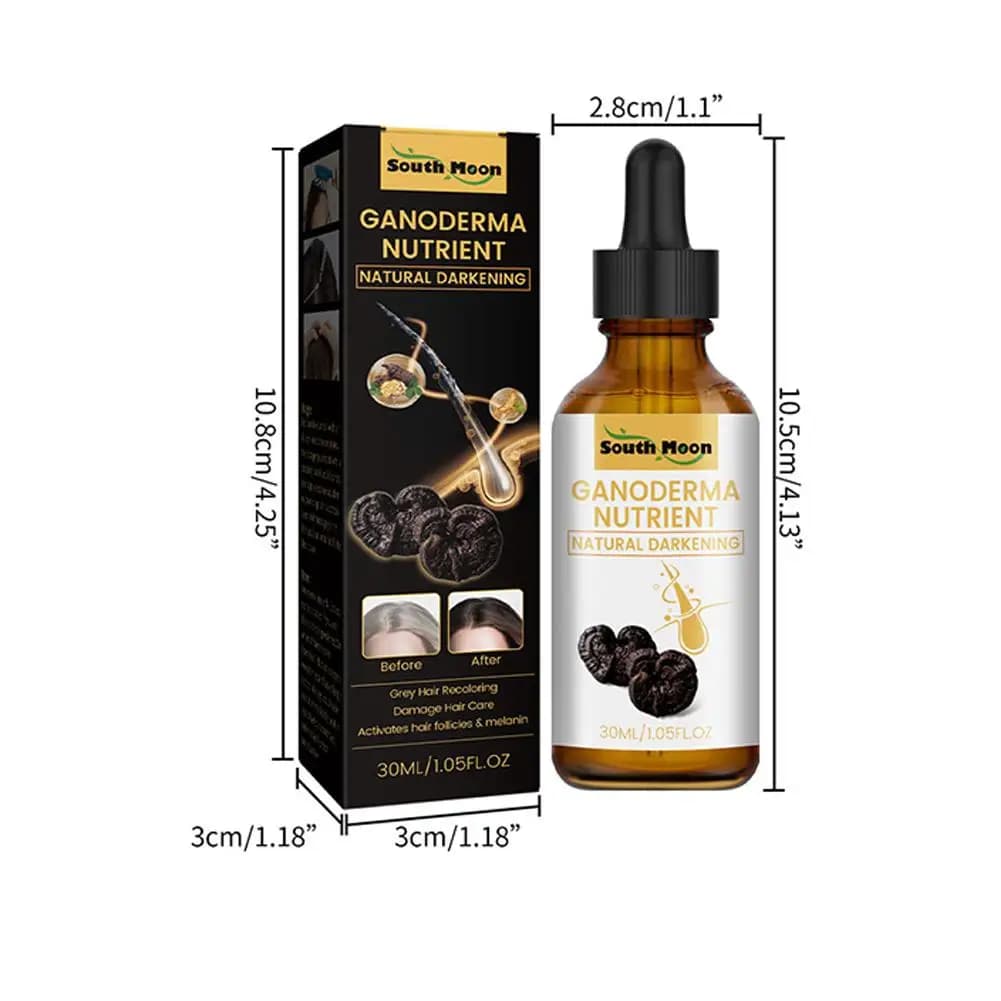 Sérum anti-cheveux gris au Ganoderma - Huile naturelle pour assombrir les cheveux, traitement nourrissant du cuir chevelu pour restaurer la couleur noire des cheveux et réduire les cheveux gris