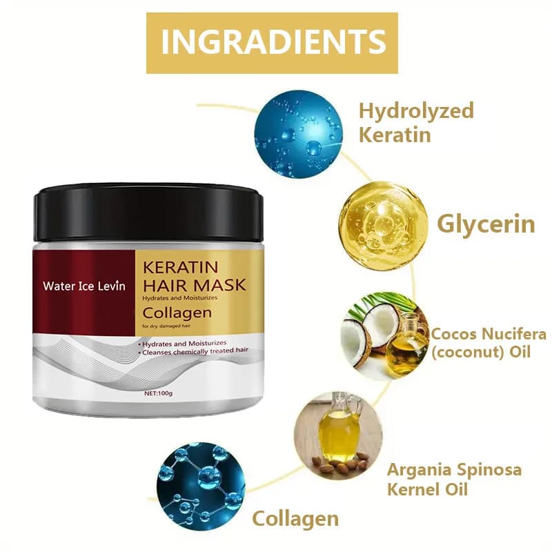 Masque capillaire à la kératine avec collagène, hydrate et hydrate pour cheveux secs et endommagés, améliore la douceur, la brillance et l'élasticité