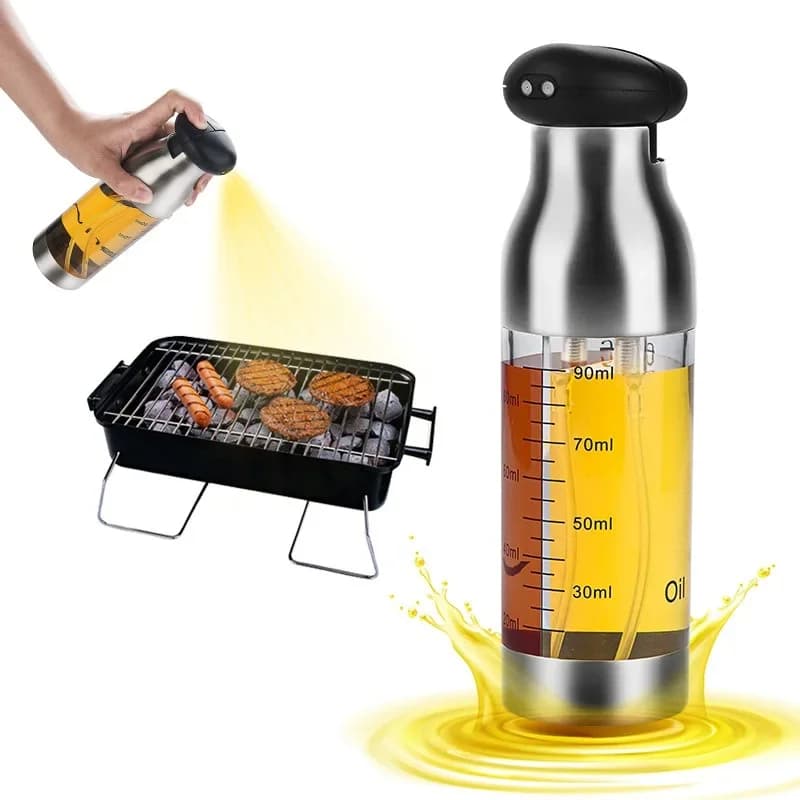 Bouteilles de vinaigre d'huile à Double tête en acier inoxydable de 200ml, Spray d'huile pour salade BBQ, distributeur d'huile pour cuisine, outils de cuisson