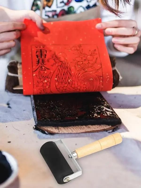 Rouleau en caoutchouc manche en bois rouleau d'impression pinceau gomme à encre Art artisanat outil de peinture outil d'impression petit rouleau de caoutchouc