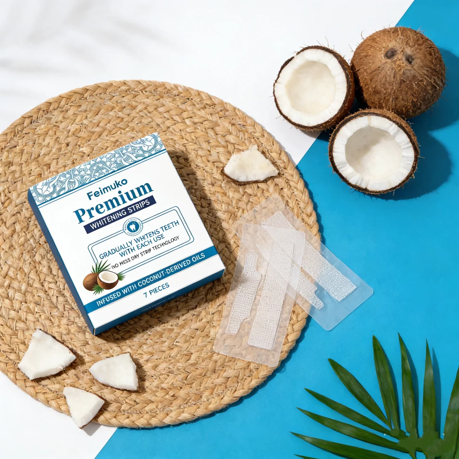 Bandes de gel blanchissantes professionnelles pour les dents à l'huile de coco naturelle, éliminent le jaunissement, sourire confiant, patch de blanchiment dentaire non irritant