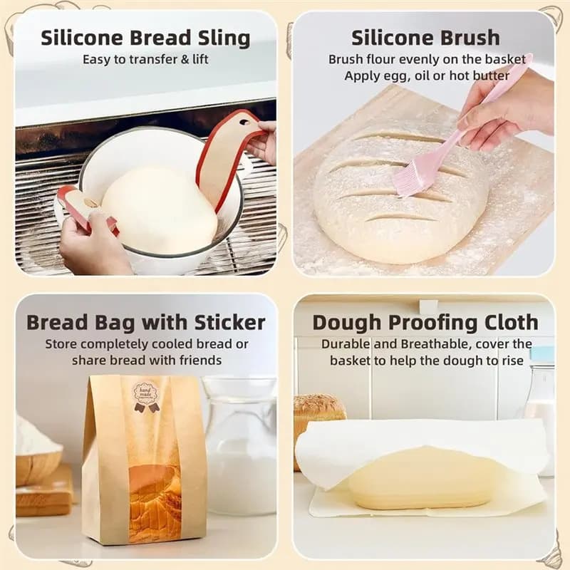 Mélangeur de pâte FLYY inclus dans le kit de culture de levure, avec panier de fermentation rond, panier de fermentation et batteur à œufs
