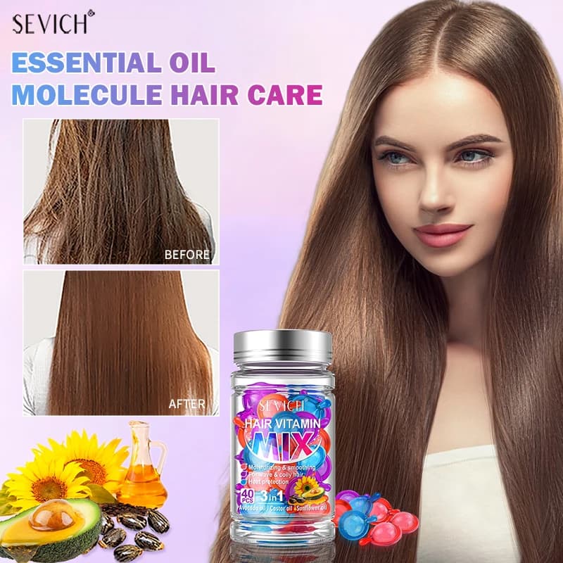 Capsules de Vitamine pour Cheveux Mélangés, Soin Capillaire Réparateur, Maltraité, Frisé, Soyeux, Hydratant, Lissant, Nourrissant, 40 Pièces
