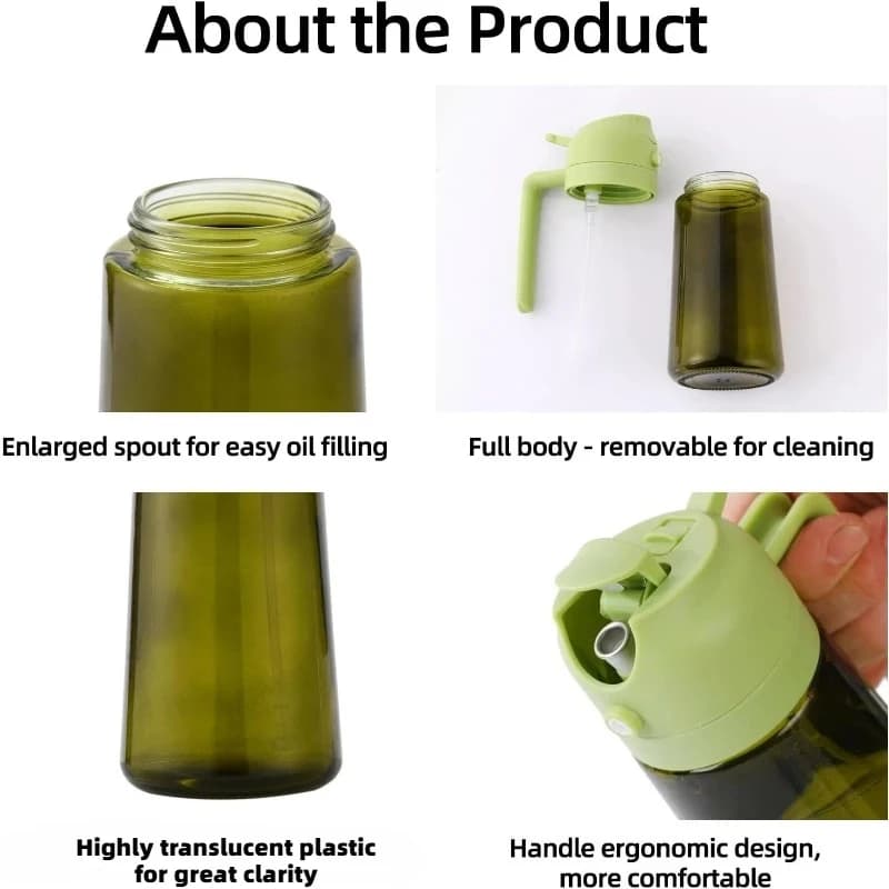 Distributeur d'huile d'olive en plastique pour accessoires de cuisine, accessoires pour friteuse à air, pulvérisateur d'huile d'olive, anti-reflet vert foncé