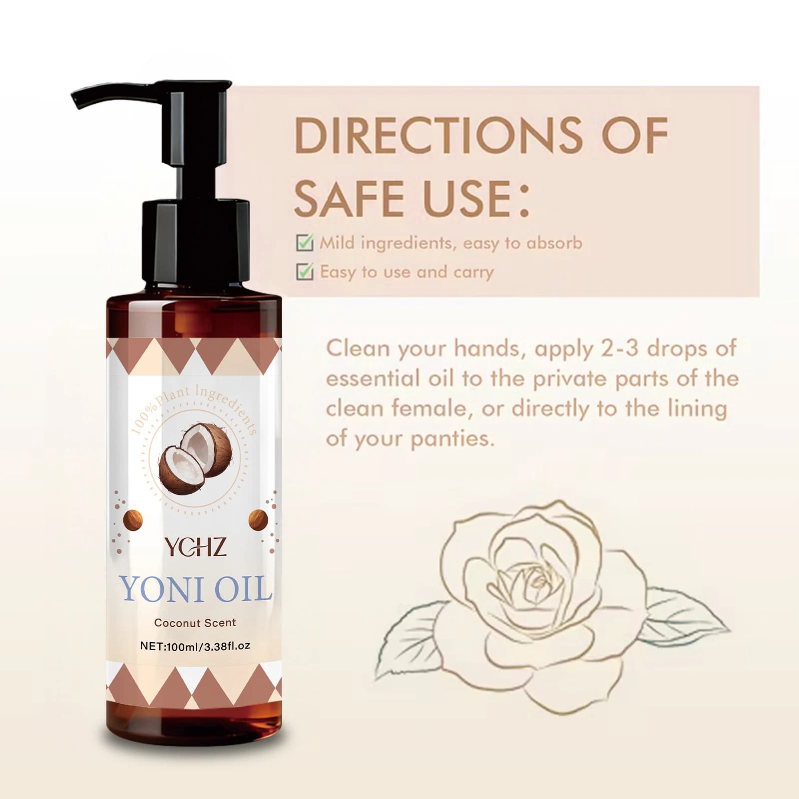Huile Yoni pour soins intimes féminins - Parfum de noix de coco, élimine les odeurs, soulage l'inconfort, nettoie et resserre les zones intimes