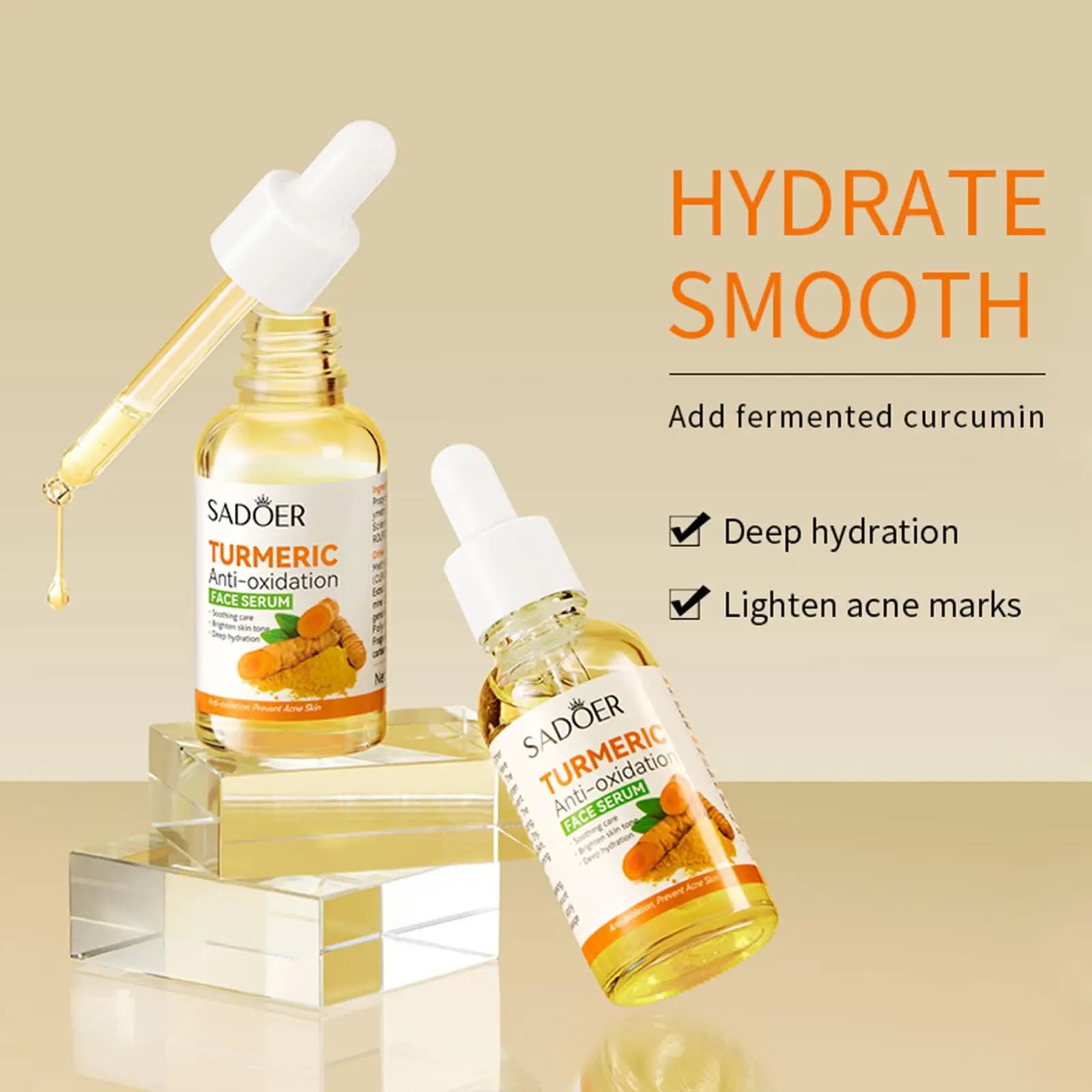 Sérum pour le visage essentiel au curcuma, hydratation en profondeur, Anti-âge, améliore l'élasticité de la peau, Lotion pour le soin de la peau