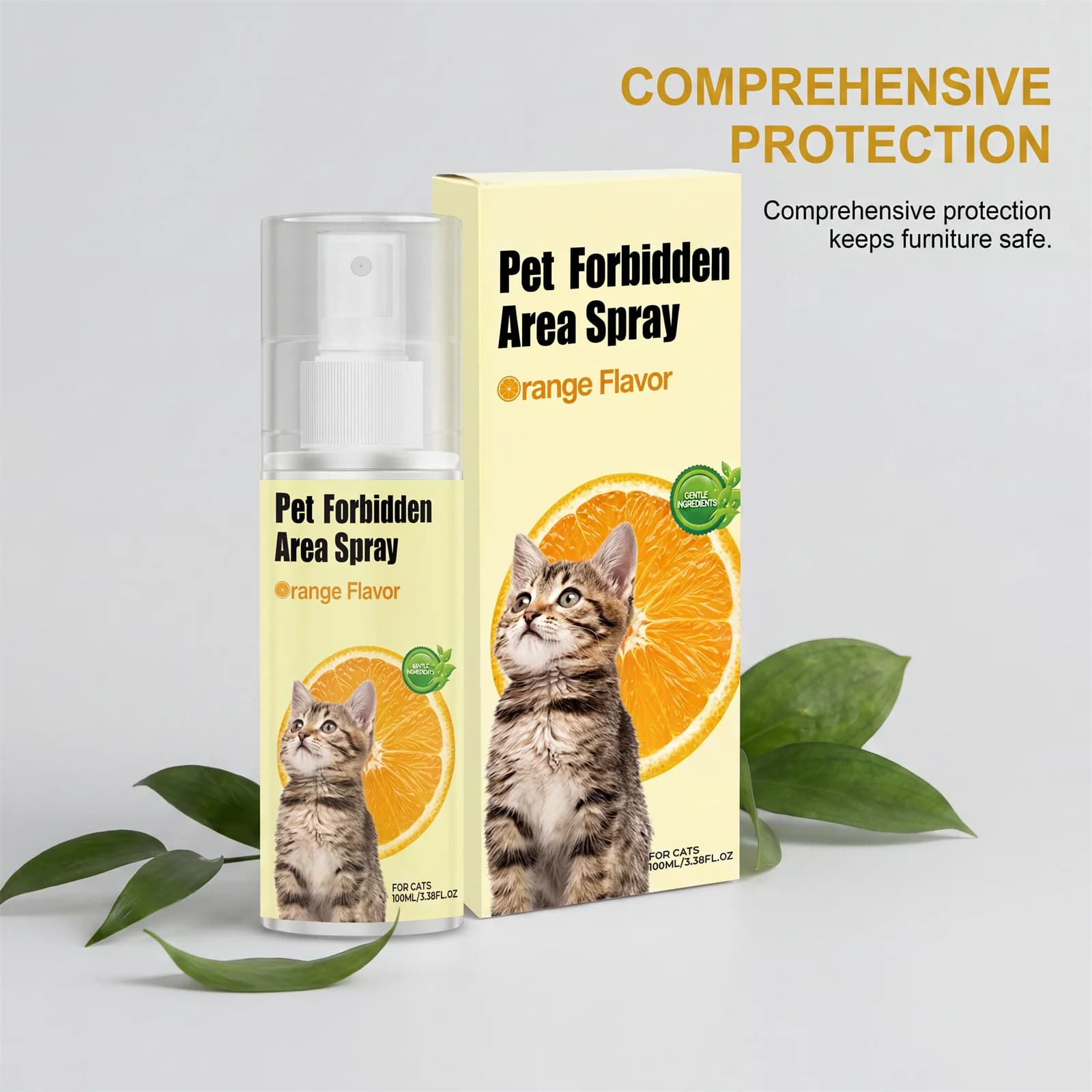 Spray d'entraînement pour chat 100 ml, correcteur de comportement pour animaux de compagnie, prévient les morsures, les urinations, anti-griffures, non toxique, parfum orange, spray répulsif pour anim