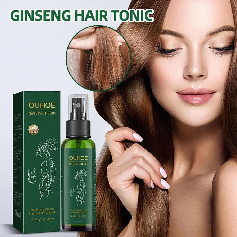 Sérum au ginseng pour hommes et femmes, nourrit le cuir chevelu, renforce la réparation des racines, cheveux endommagés, spray de soin des cheveux à base de plantes, 100ml