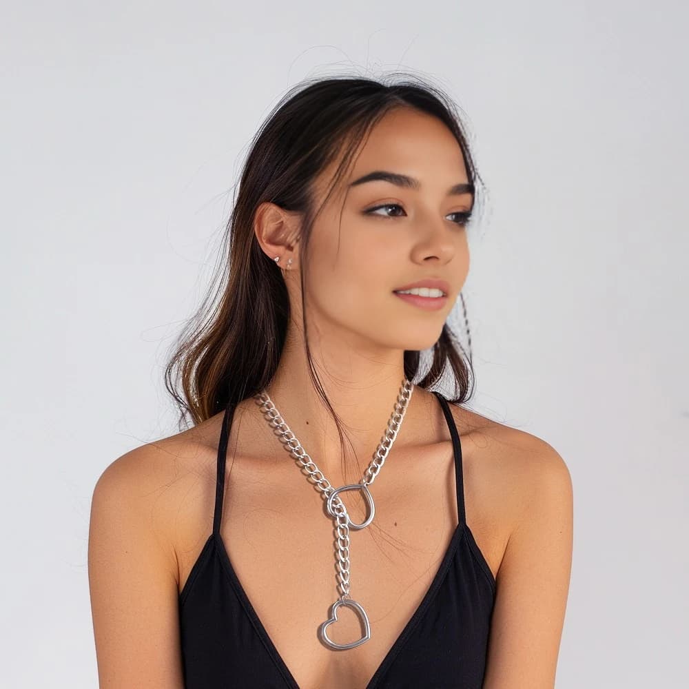 Collier chaîne en forme de cœur pour femmes, style punk rock, collier ras du cou, bijoux pour couples, accessoires cadeaux