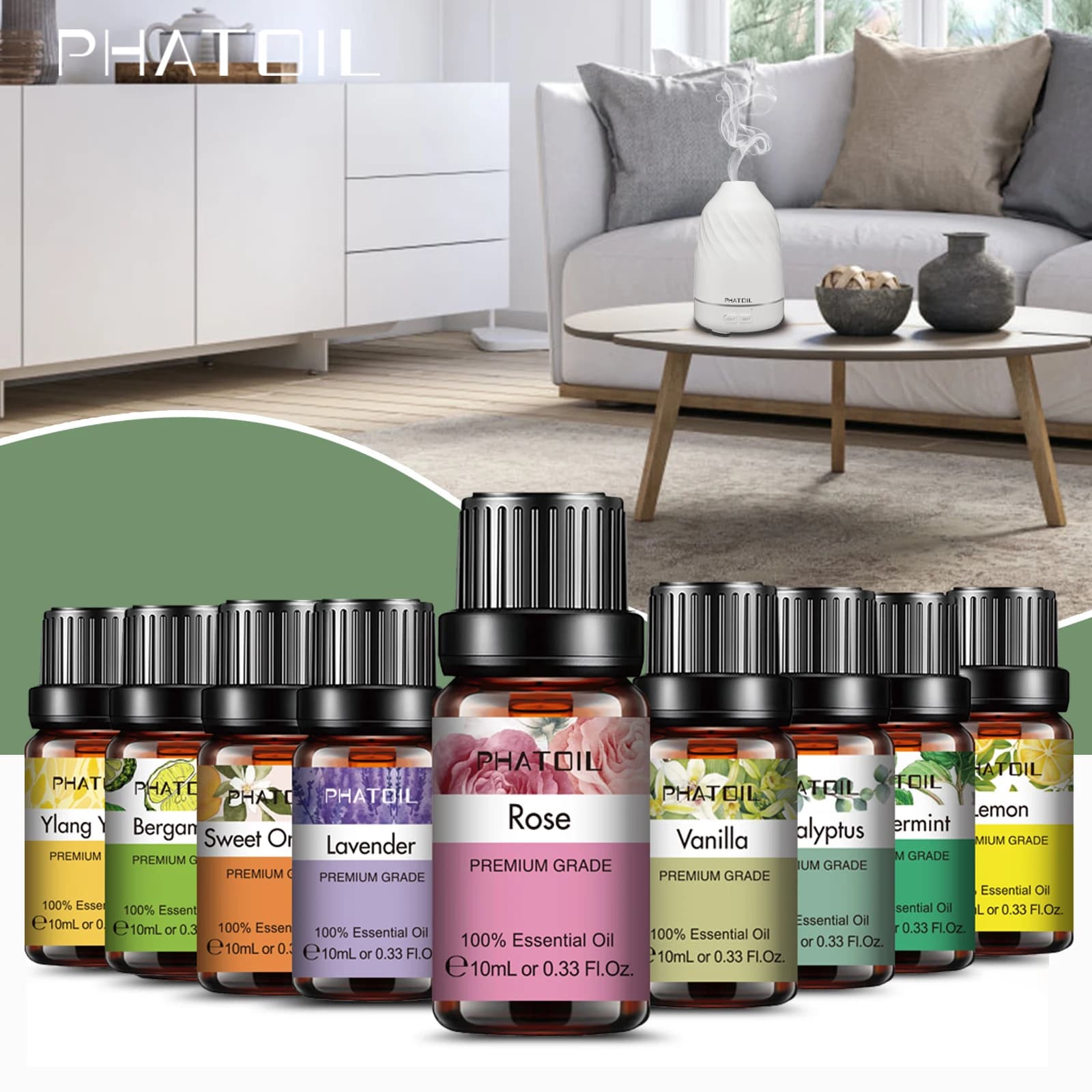 PHATOIL 10ml huiles essentielles de roses naturelles pures pour humidificateurs diffuseur Yoga méditation Ylang bergamote lavande vanille romarin