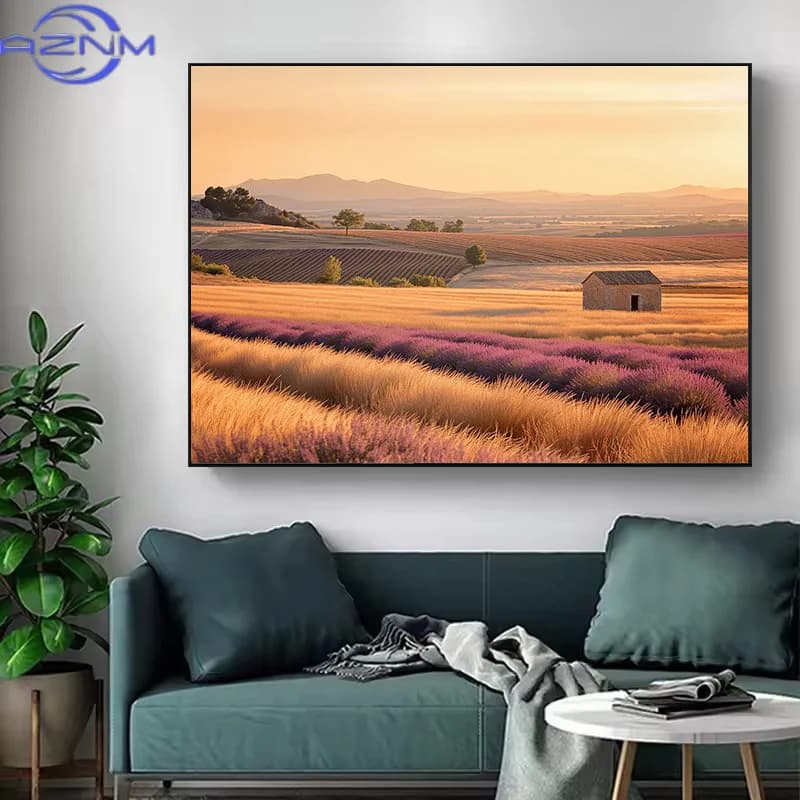 AZNM Affiche sur toile Paysage moderne du coucher de soleil à la Provence