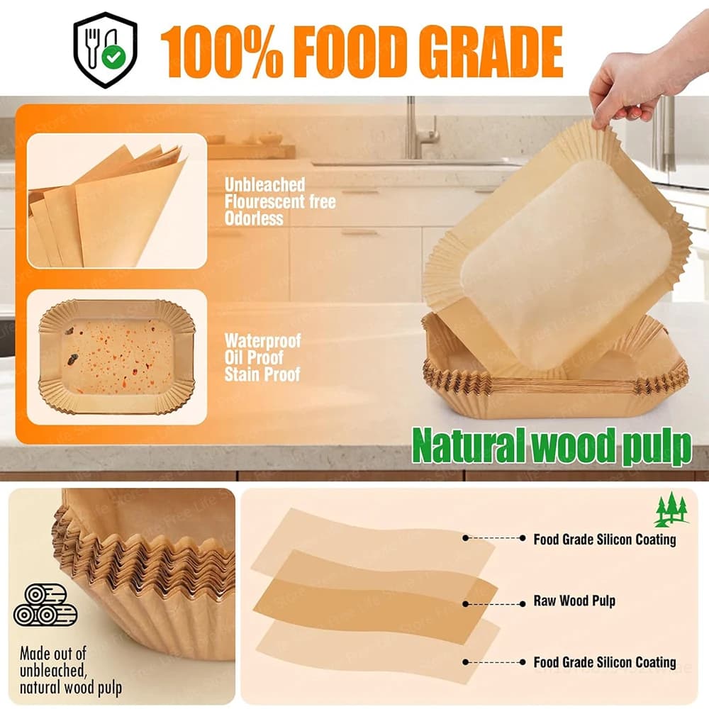 Papier pour friteuse à air Ninja AF500EU jetable antiadhésif sans BPA cuisson saine sans huile Compatible avec les friteuses à air double zone