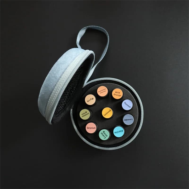 Boîte d'huiles essentielles adaptée aux huiles essentielles, petit sac de voyage, sac de rangement suspendu portable, 10 grilles 1-2ml