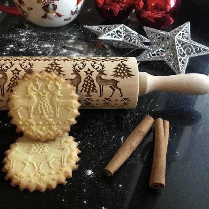 Rouleau à pâtisserie gaufré de noël 35CM, sculpté en bois, biscuits, pâte à Fondant, cuisson, rouleau imprimé gravé, cadeaux de vacances