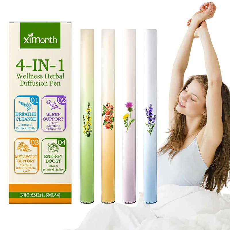 Ensemble de stylos de diffusion d'herbes 4-en-1 : Stimule l'énergie, favorise le sommeil, purifie l'haleine, améliore le métabolisme, soutien quotidien doux pour le bien-être