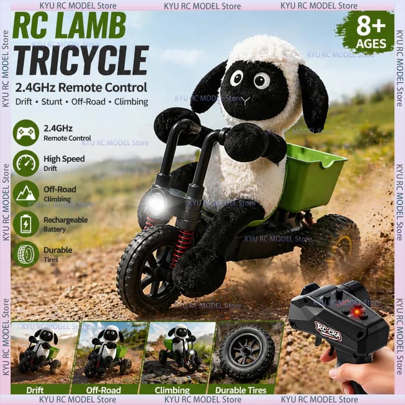 Voiture télécommandée Crazy Lamb RC Tricycle 2.4GHz - Drift haute vitesse, cascades, tout-terrain et escalade - Jouet électrique pour garçons
