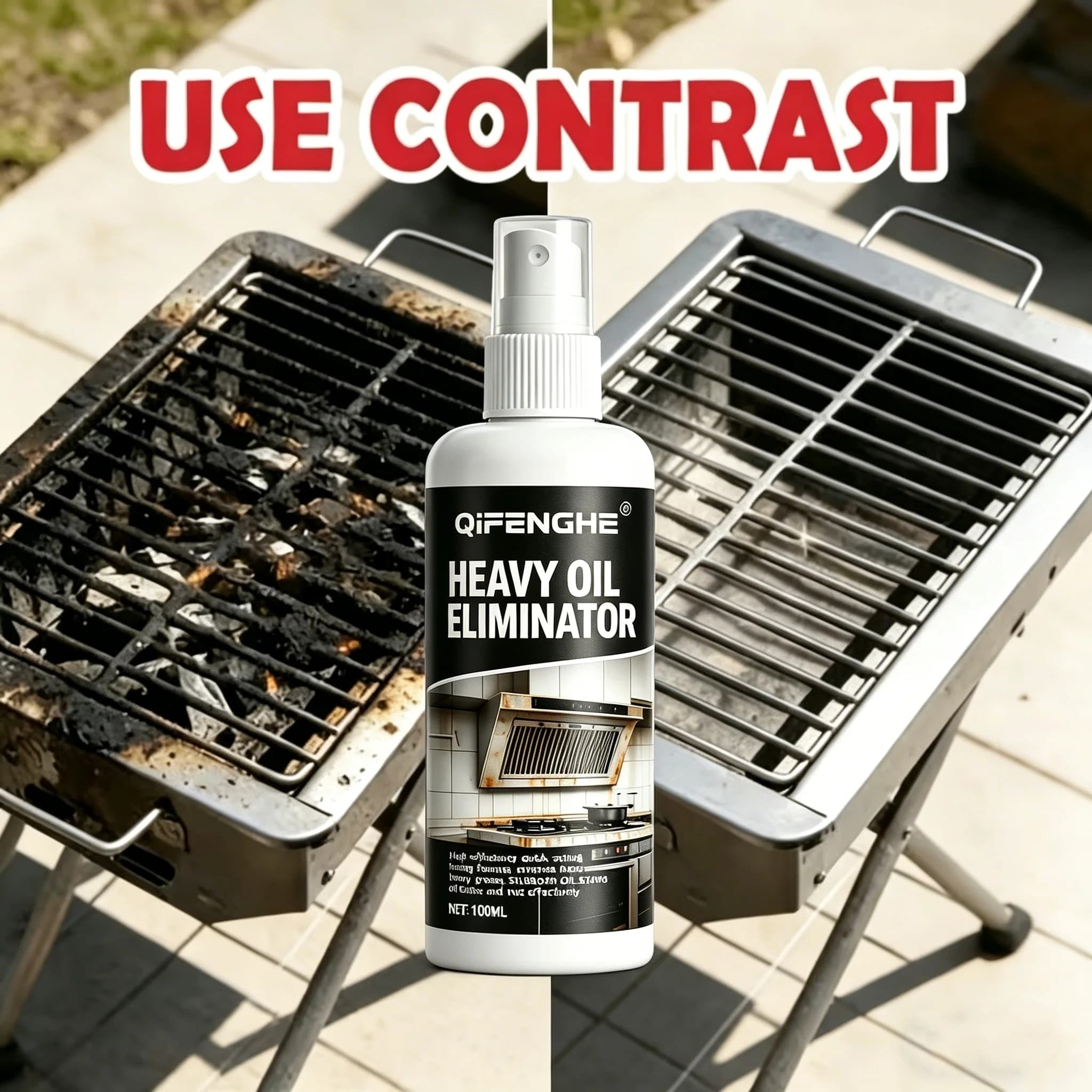Spray dégraissant puissant pour barbecue, éliminateur de graisse, adapté au nettoyage des taches sur les fours, les hottes et les grilles de barbecue.