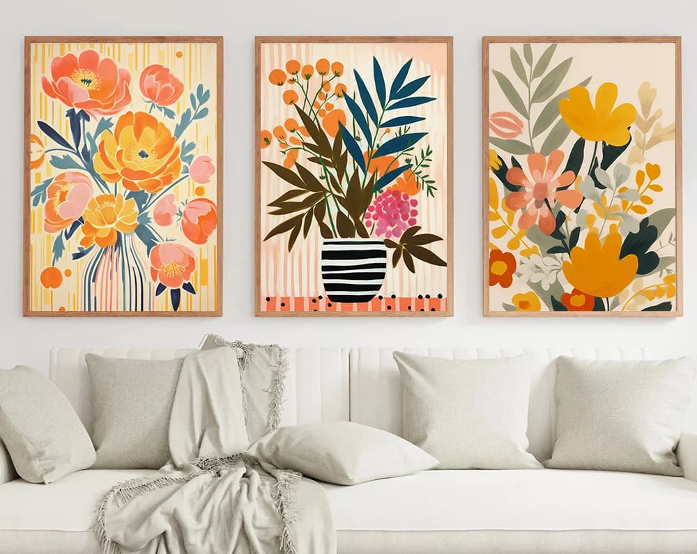 Peinture de fleurs de Gouache, Art botanique coloré imprimé, affiche en toile florale de printemps, décor de salle de maison, cadeau de pendaison de crémaillère