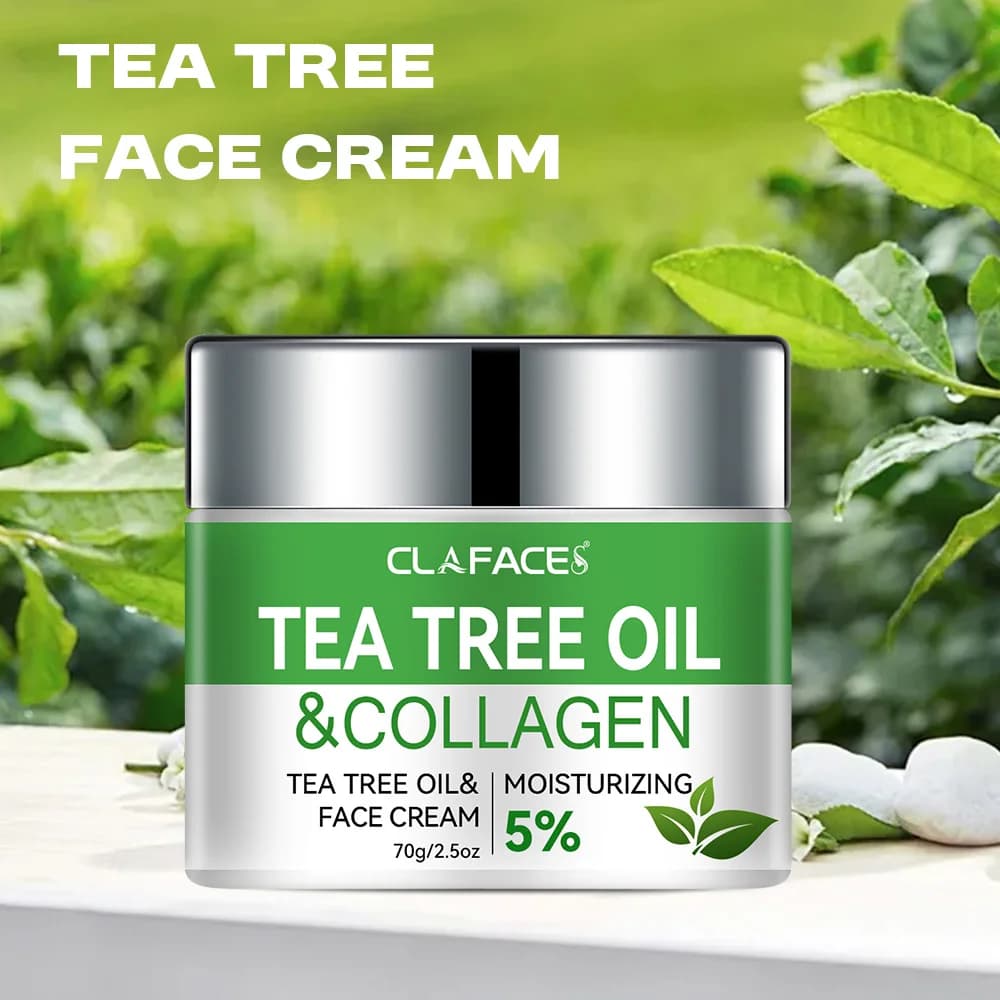 CLAFACES Crème pour le visage à l'huile d'arbre à thé Anti-âge et élimination des taches de rousseur Crème de soin du visage quotidienne avec ingrédients naturels