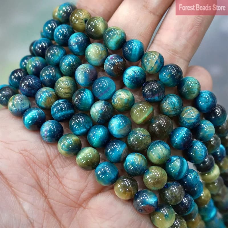 Perles en pierre naturelle œil de tigre bleu