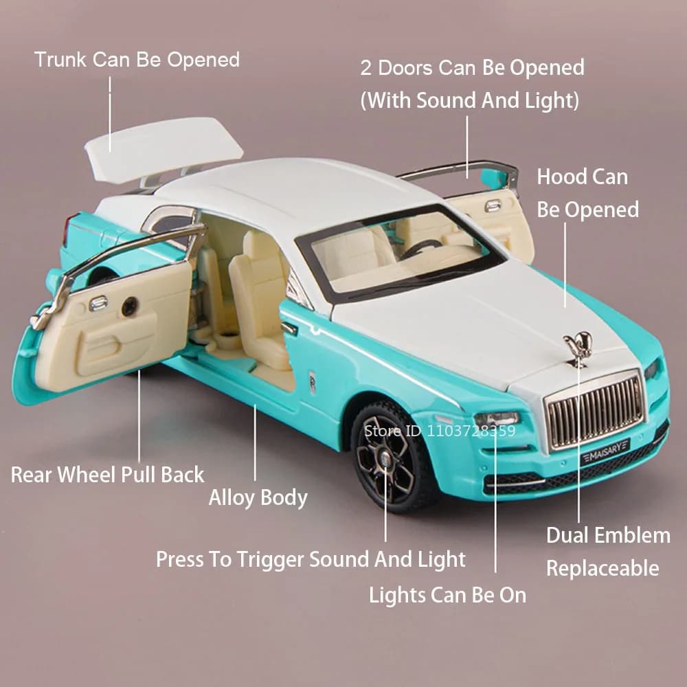 1:32 Rolls-royce Mansory Wraith jouet modèle voitures alliage moulé sous pression Spectre véhicules son lumière portes ouvertes retirer pour garçons cadeaux