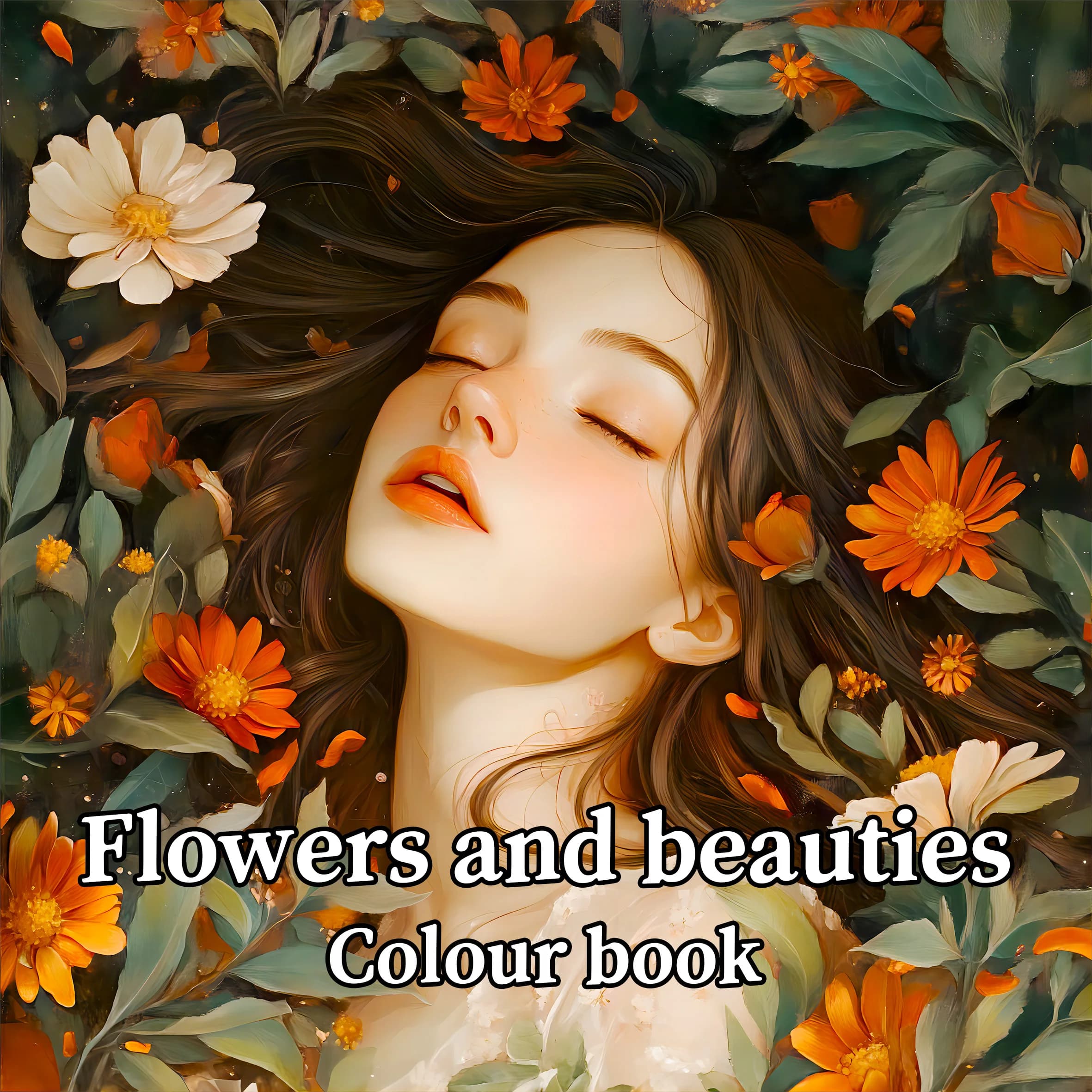 Livre d'images pour adultes : belles femmes en floraison pour une pratique du maquillage avec des portraits détaillés et des techniques de crayons à colorier