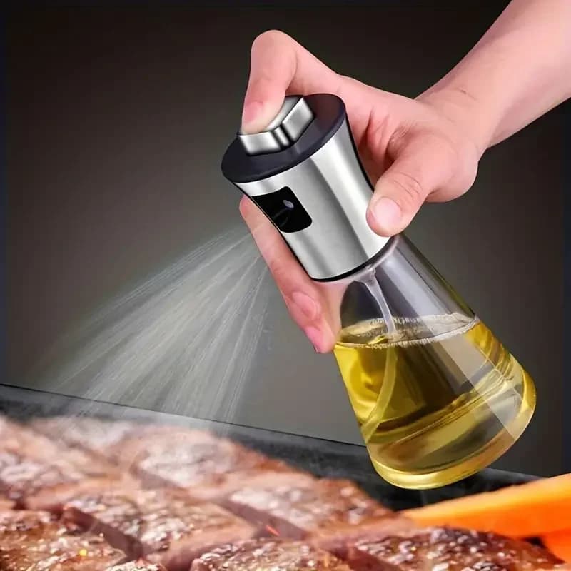 Pulvérisateur d'huile de cuisine pour la cuisson, huile d'olive ou vinaigre de 6.8oz/200ml, conception à gâchette, flacon pulvérisateur en verre de vinaigre en acier inoxydable