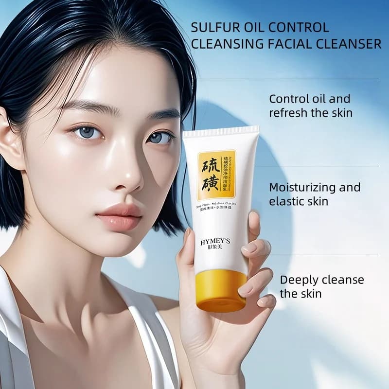 Lait nettoyant au soufre pour le contrôle du sébum, 100 g, contenant du soufre, des protéines de blé hydrolysées, de l'extrait de purslane, nettoie en profondeur et hydrate, élimine les impuretés faci