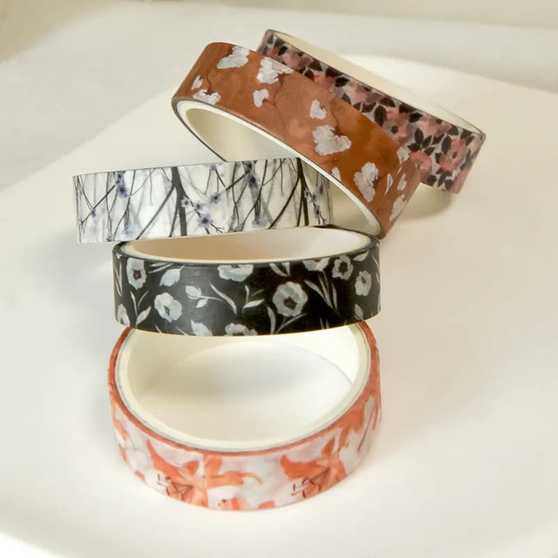 Lot de 5 rouleaux de ruban washi floral romantique en boîte – Adorable ruban décoratif frais pour étudiants, journal, scrapbooking, cadeau
