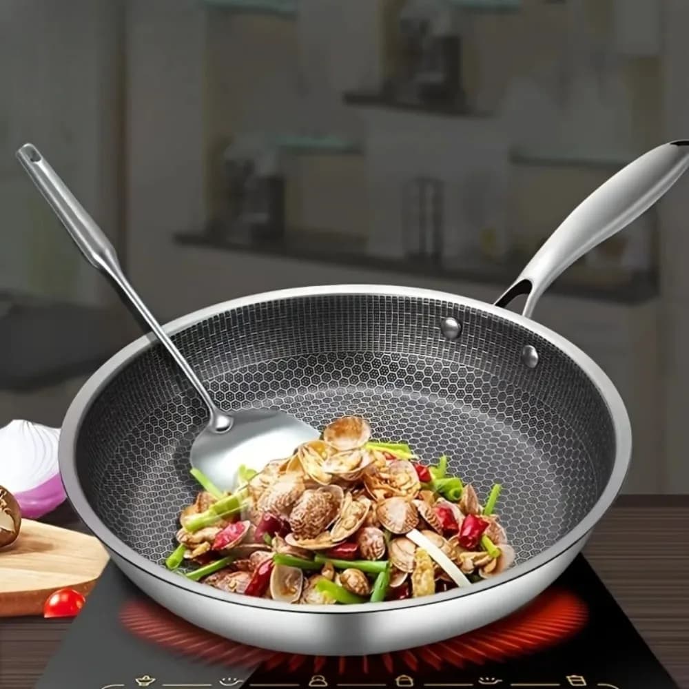 Poêle à frire en acier inoxydable, poêle à frire antiadhésive en nid d'abeille, facile à nettoyer, poêles de cuisine adaptées aux œufs frits, aux steaks