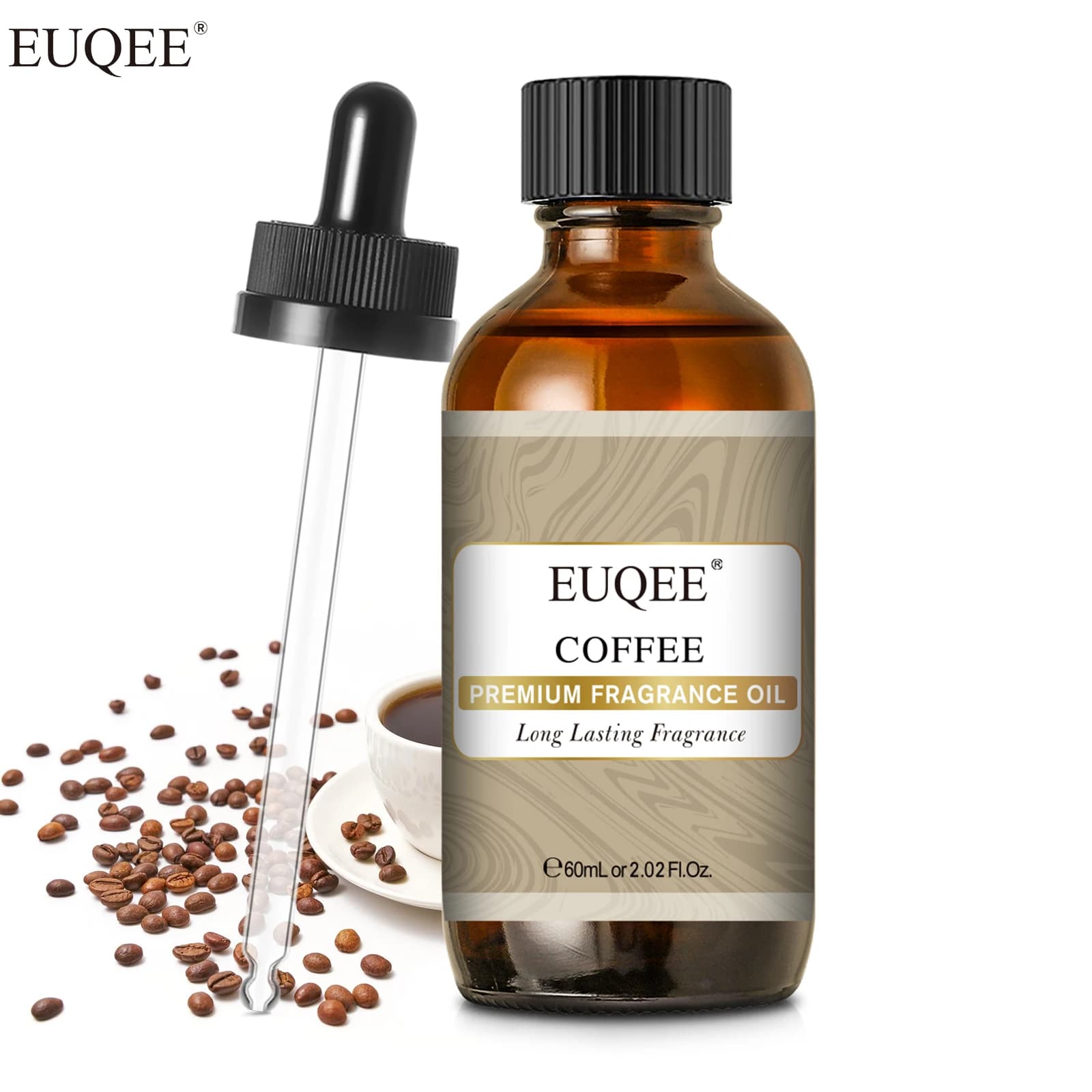 Huiles aromatiques EUQEE 60ml au parfum de cuir, café, noix de coco et vanille fraise pour diffuseur, fabrication de bougies, humidificateur