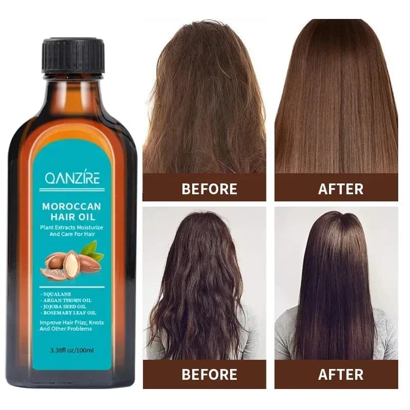 Huile essentielle d'argan marocaine végétale, 100ML, soins capillaires sans lavage, huile essentielle pour réparer les dommages secs, traitement capillaire, nourrir les soins capillaires