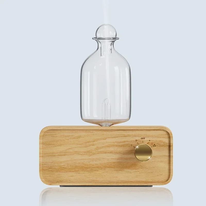 Diffuseur d'huile essentielle en verre, Base de Grain de bois, diffuseur d'arôme d'air 2600mAh, nébuliseur professionnel pour maison, bureau et salle