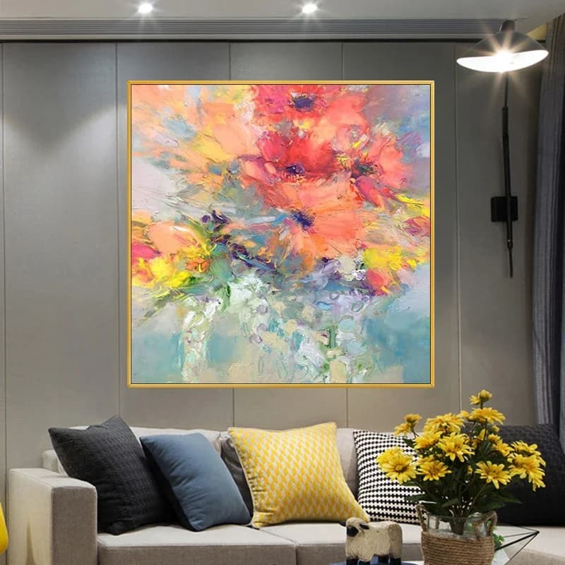 Peinture à l'huile florale abstraite peinte à la main, Art mural de fleurs colorées sur toile, illustration de plantes, décor de maison, salon, chambre à coucher, bureau