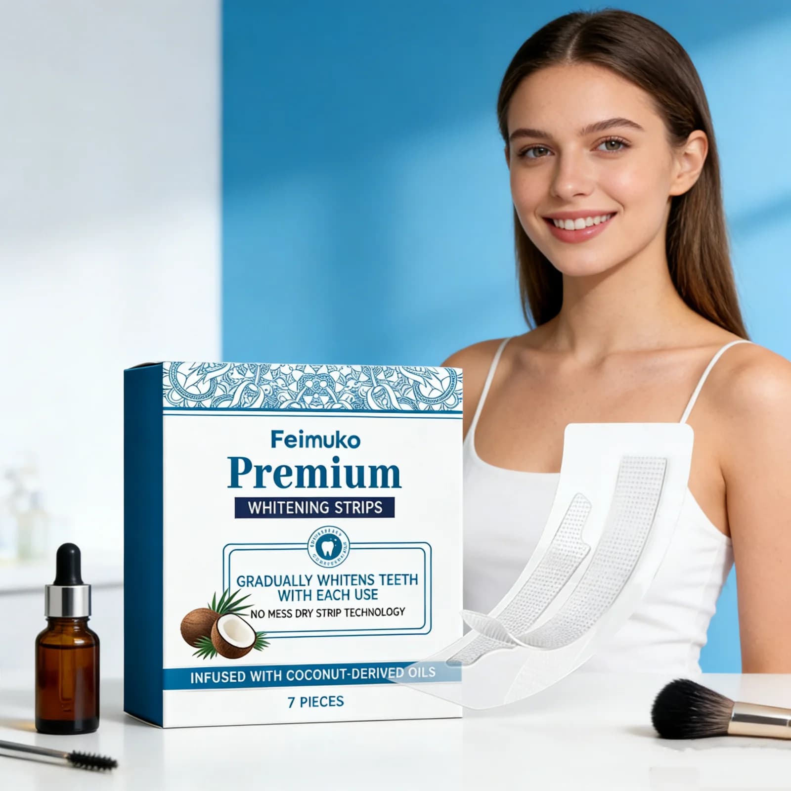 Bandes de gel blanchissantes professionnelles pour les dents à l'huile de coco naturelle, éliminent le jaunissement, sourire confiant, patch de blanchiment dentaire non irritant