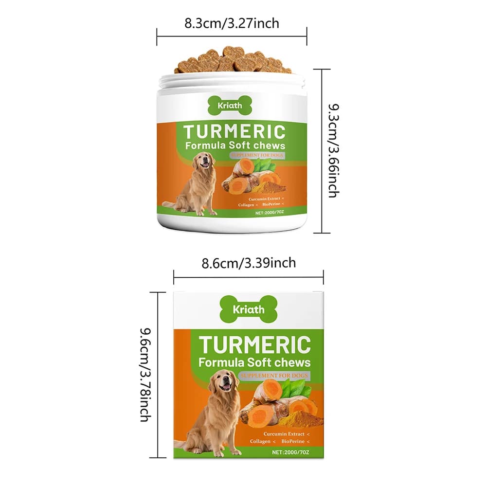 200g de friandises molles bio au curcuma pour chiens, avec curcumines, supplément articulaire au collagène, élimine les douleurs et l'inflammation des articulations