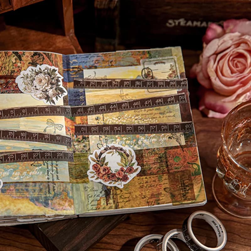 Mr. Paper – ruban Washi à règle classique, 4 rouleaux, thème Vintage avec impression à l'huile spéciale, décor de Journal auto-adhésif, matériel de bricolage