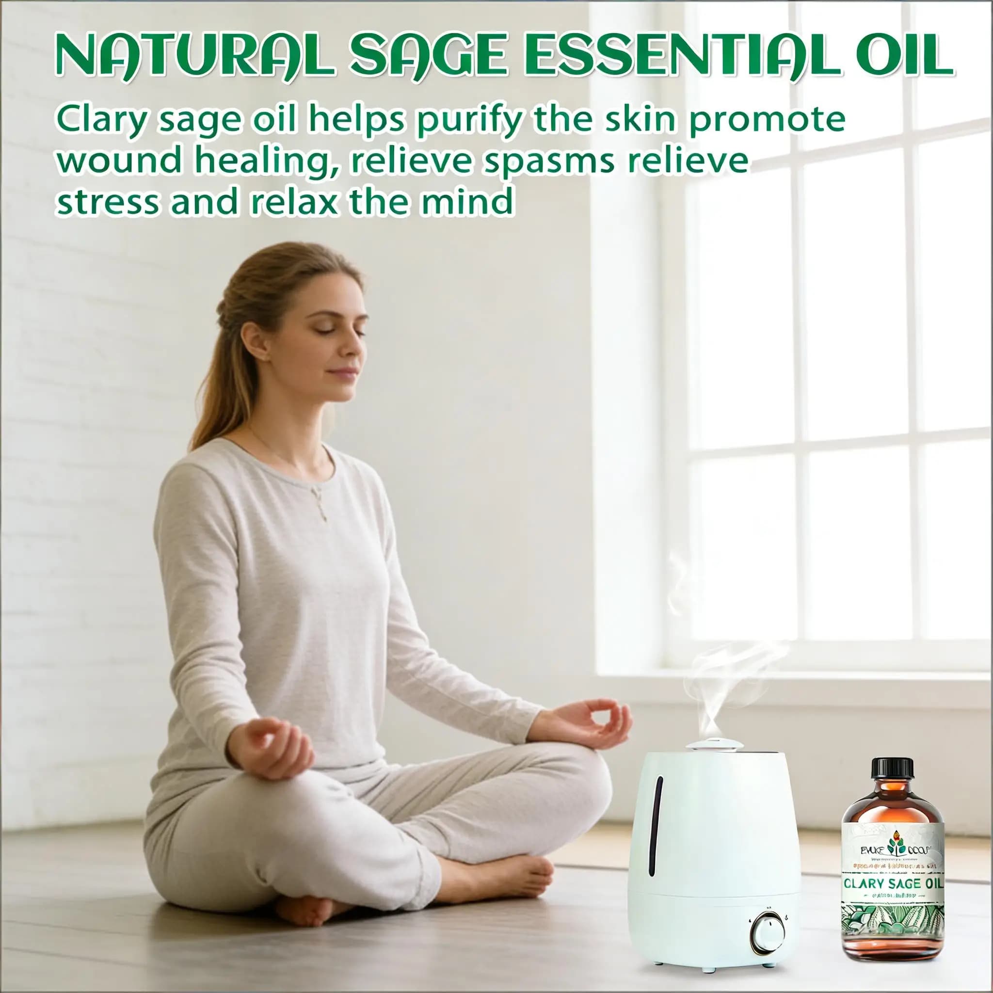 Huiles essentielles de sauge sclarée EVOKE OCCU, 118 ml/4 fl.oz. Huile végétale de qualité supérieure pour diffuseur, humidificateur, fabrication de bougies et de savons, massage