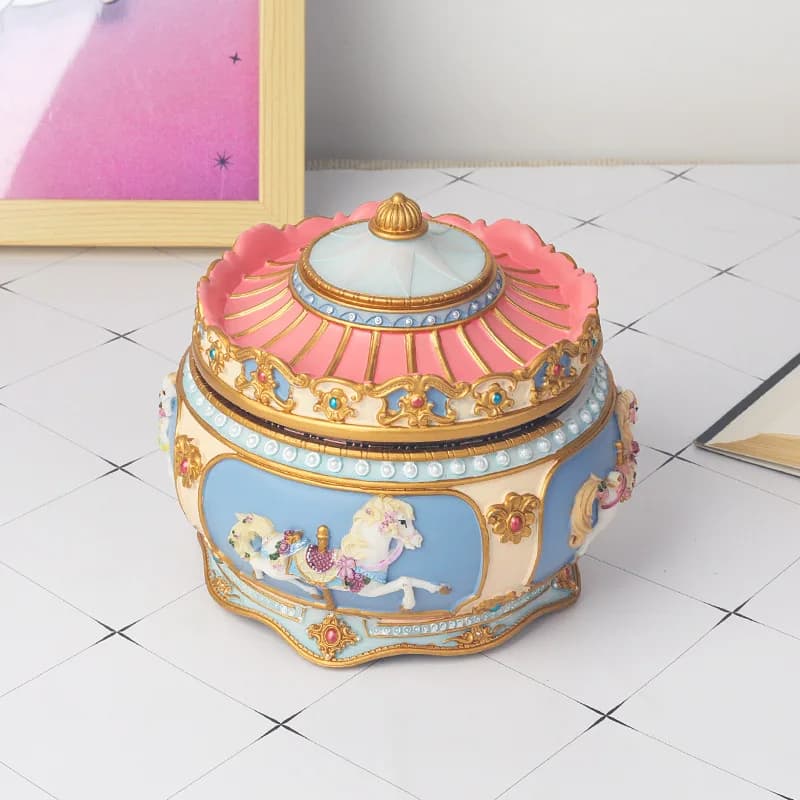 Boîte à musique carrousel Merry-Go-Round avec mouvement Sankyo à 18 notes – Cadeau musical exquis pour filles