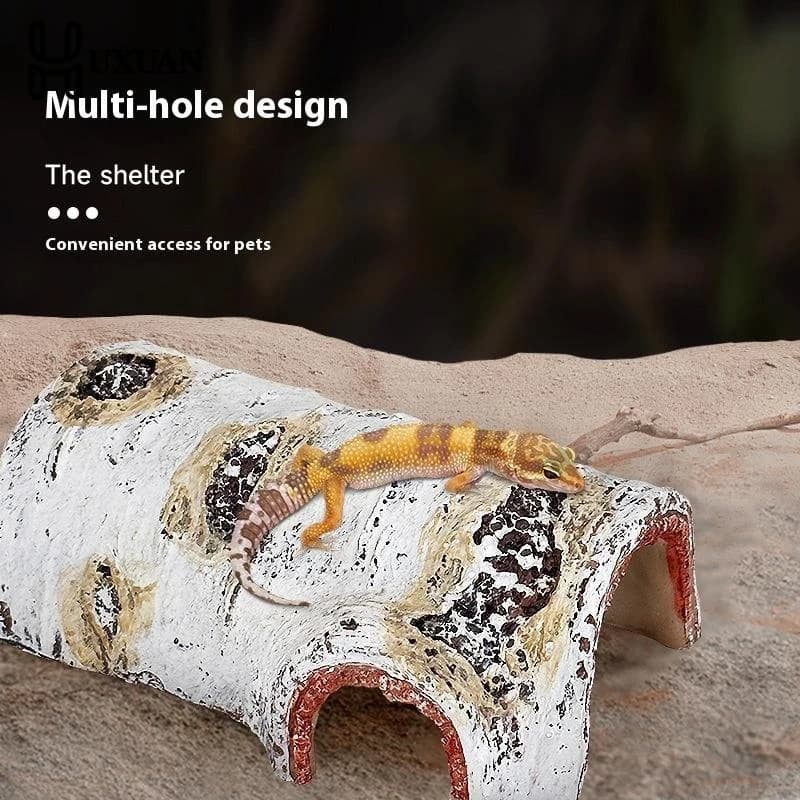 Grotte de cachette pour reptiles – Abri durable en résine à texture de bois de bouleau pour lézards et amphibiens, idéal pour perdre, détendre et jouer