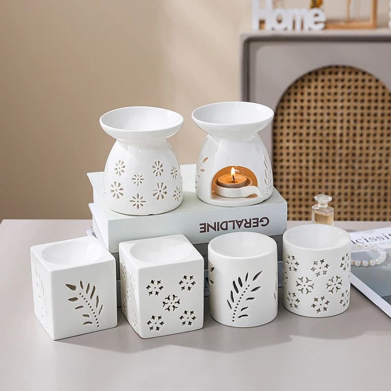 Brûleur d'encens creux en céramique blanche, diffuseur d'huiles essentielles et d'aromathérapie, ornement de décoration intérieure du Moyen-Orient