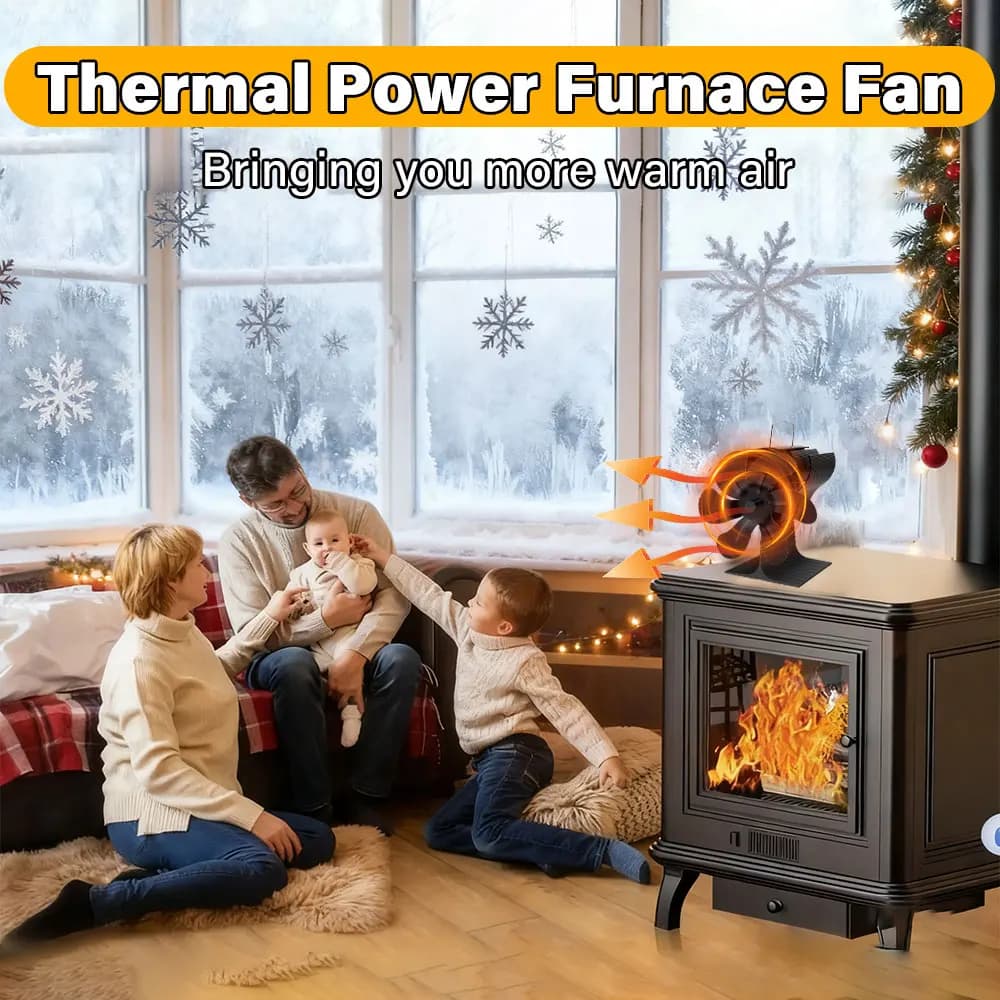 Ventilateur de poêle à 6 pales à alimentation thermique pour foyer à bois, distribution efficace de la chaleur, écologique, silencieux, noir, chauffe-vente hivernal pour la maison
