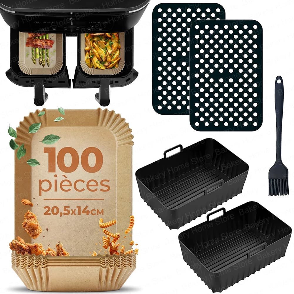 Doublures de friteuse à Air, papier de cuisson en parchemin antiadhésif pour Ninja Foodi Max double Zone AF300EU AF400EU pour panier de friteuse à Air de 7,6 l-9,5 l